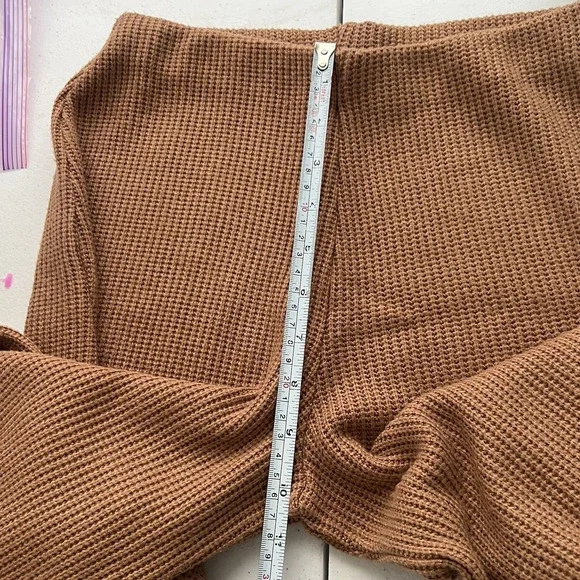 ZENANA‎ Wide Leg Lounge Pants Womens Sz S Deep Camel Waffle Knit Pull On Comfort - Picture 12 of 13
